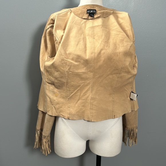 Mixit Suede Leather fringe jacket tan size large vintage - Picture 16 of 17